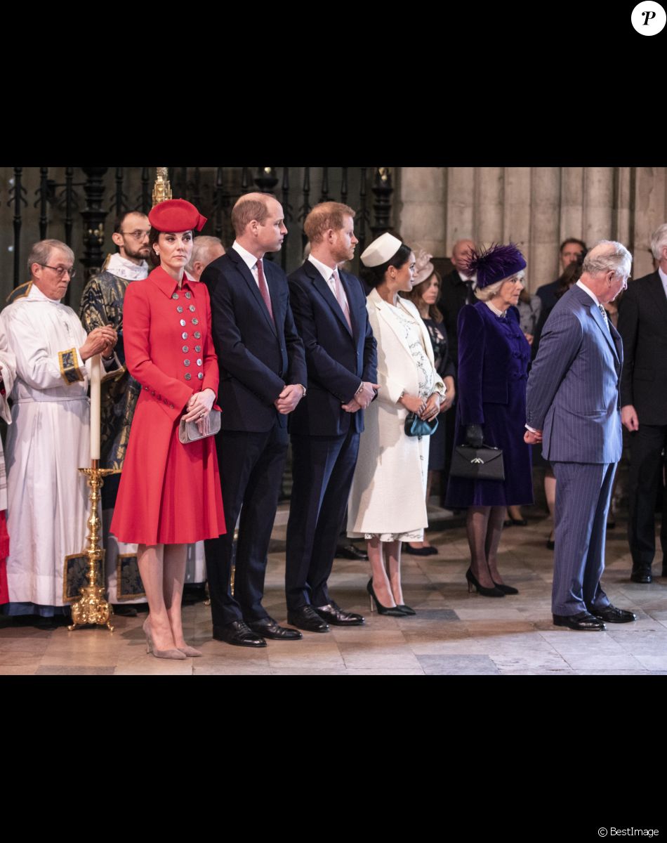 Le prince William, duc de Cambridge, Catherine (Kate) Middleton, duchesse de Cambridge, le prince Harry, duc de Sussex, et Meghan Markle, duchesse de Sussex, enceinte, le prince Charles, prince de Galles, et Camilla Parker Bowles, duchesse de Cornouailles, - La famille royale britannique à la messe en l'honneur de la journée du Commonwealth à l'abbaye de Westminster à Londres, Royaume Uni, le 11 mars 2019.