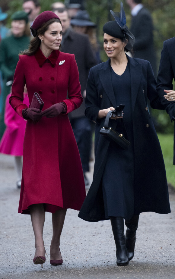 Catherine Kate Middleton, la duchesse de Cambridge et Meghan Markle, la duchesse de Sussex enceinte - La famille royale britannique se rend à la messe de Noël à l'église Sainte-Marie-Madeleine à Sandringham, le 25 décembre 2018.