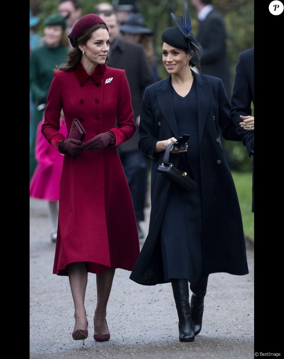 Catherine Kate Middleton, la duchesse de Cambridge et Meghan Markle, la duchesse de Sussex enceinte - La famille royale britannique se rend à la messe de Noël à l'église Sainte-Marie-Madeleine à Sandringham, le 25 décembre 2018.