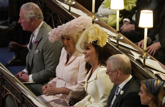 Le prince Charles, prince de Galles, Camilla Parker Bowles, duchesse de Cornouailles, Catherine (Kate) Middleton, duchesse de Cambridge, Le prince Andrew, duc d'York - Cérémonie de mariage du prince Harry et de Meghan Markle en la chapelle Saint-George au château de Windsor, Royaume Uni, le 19 mai 2018.