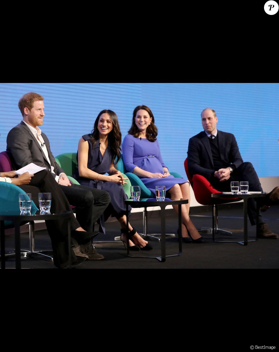 Le prince Harry, Meghan Markle, Catherine Kate Middleton (enceinte), duchesse de Cambridge, le prince William, duc de Cambridge lors du premier forum annuel de la Fondation Royale à Londres le 28 février 2018.