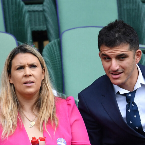 Marion Bartoli et son mari Yahya Boumediene dans les tibunes du tournoi de tennis de Wimbledon au All England Lawn Tennis and Croquet Club à Londres, Royaume Uni, le 10 juillet 2021. © Antoine Couvercelle/Panoramic/Bestimage 