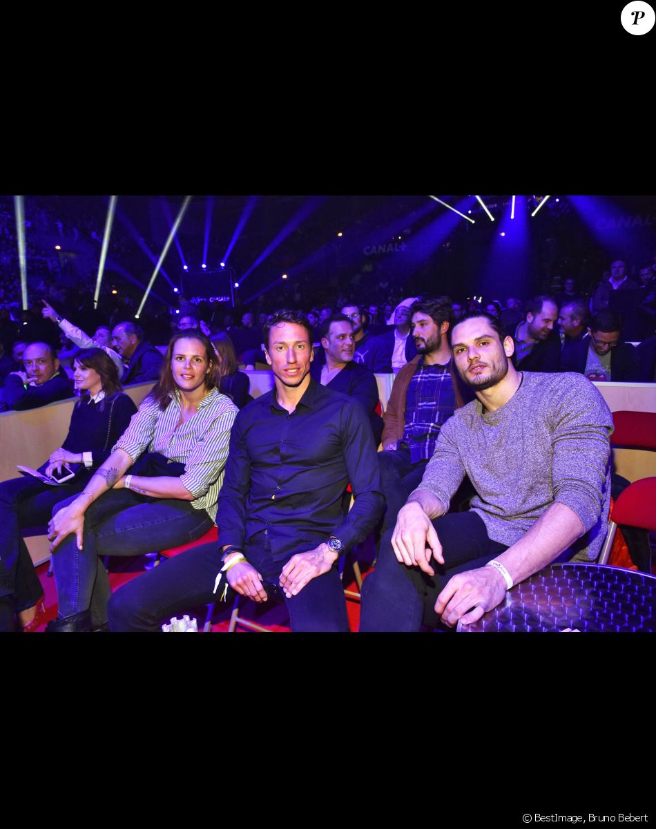 Laure Manaudou, Frédérick Bousquet (ex compagnon de laure Manaudou, ils sont parents d'une petite Manon née en 2010), Jérémy Frérot, son compagnon et son frère à droite, Florent Manaudou lors du gala de boxe organisé par Univent Production au Palais des Sports de Marseille le 24 mars 2018. © Bruno Bebert/Bestimage