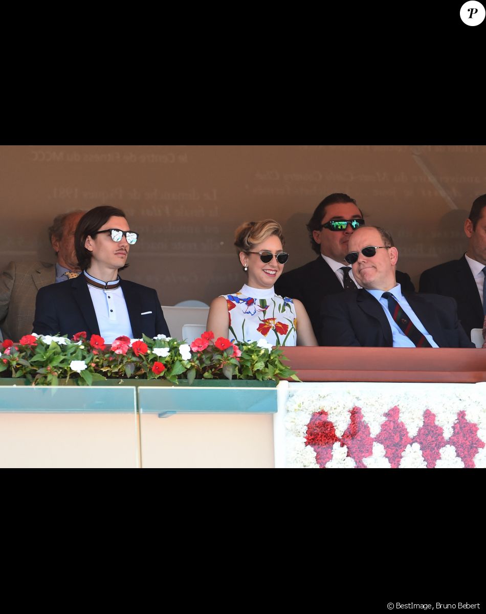 Jazmin Grace Grimaldi (la fille du prince Albert II de Monaco), son compagnon Ian Mellencamp, le prince Albert II de Monaco en tribune lors du Rolex Monte-Carlo Masters à Roquebrune Cap Martin. © Bruno Bebert / Bestimage