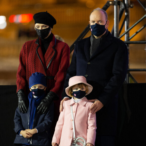 Le prince Albert II de Monaco, sa femme la princesse Charlene et leurs enfants le prince héréditaire Jacques et la princesse Gabriella durant la célébration de la Sainte Dévote, Sainte patronne de Monaco, à Monaco le 26 janvier 2021. © Olivier Huitel / Pool Monaco /Bestimage