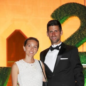 Novak Djokovic et sa femme Jelena Djokovic lors du dîner des champions de Wimbledon à Guildhall à Londres, le 15 juillet 2018.