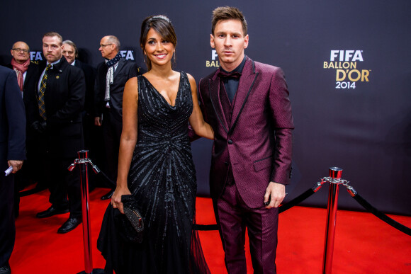 Lionel Leo Messi et sa compagne Antonella Roccuzzo - Gala FIFA Ballon d'Or 2014 à Zurich, le 12 janvier 2015.