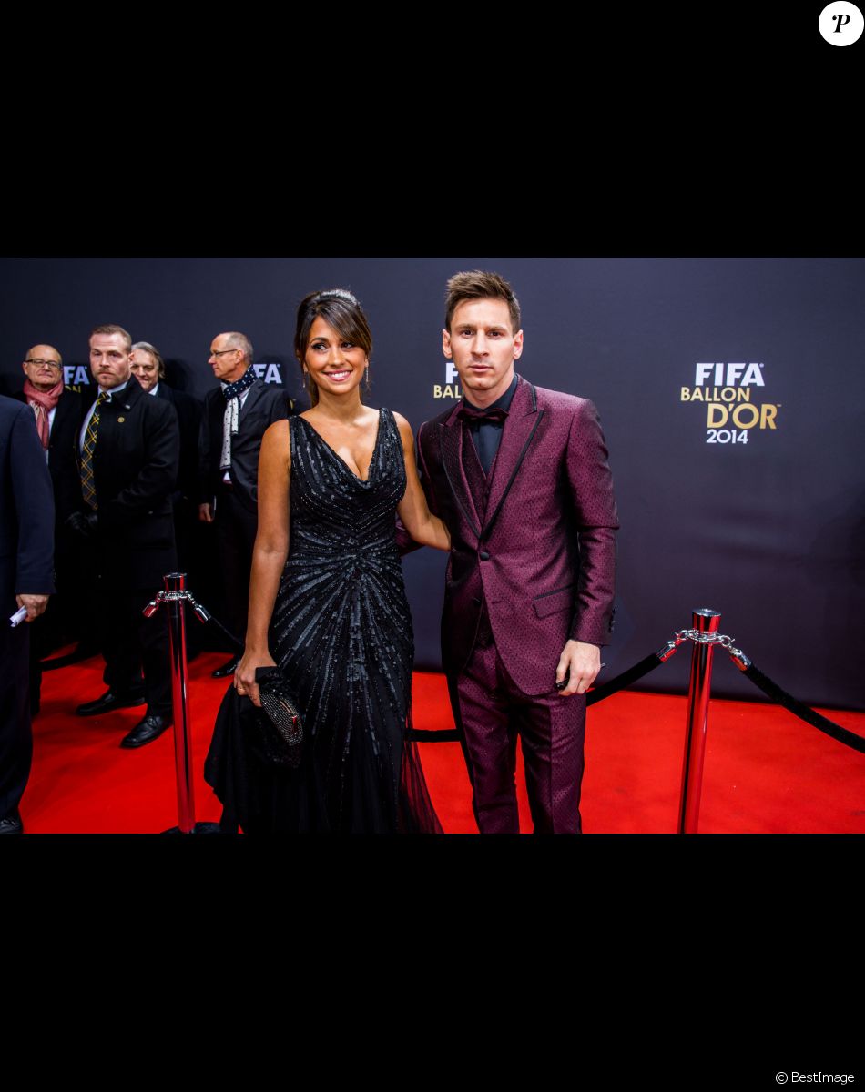 Lionel Leo Messi et sa compagne Antonella Roccuzzo - Gala FIFA Ballon d'Or 2014 à Zurich, le 12 janvier 2015.