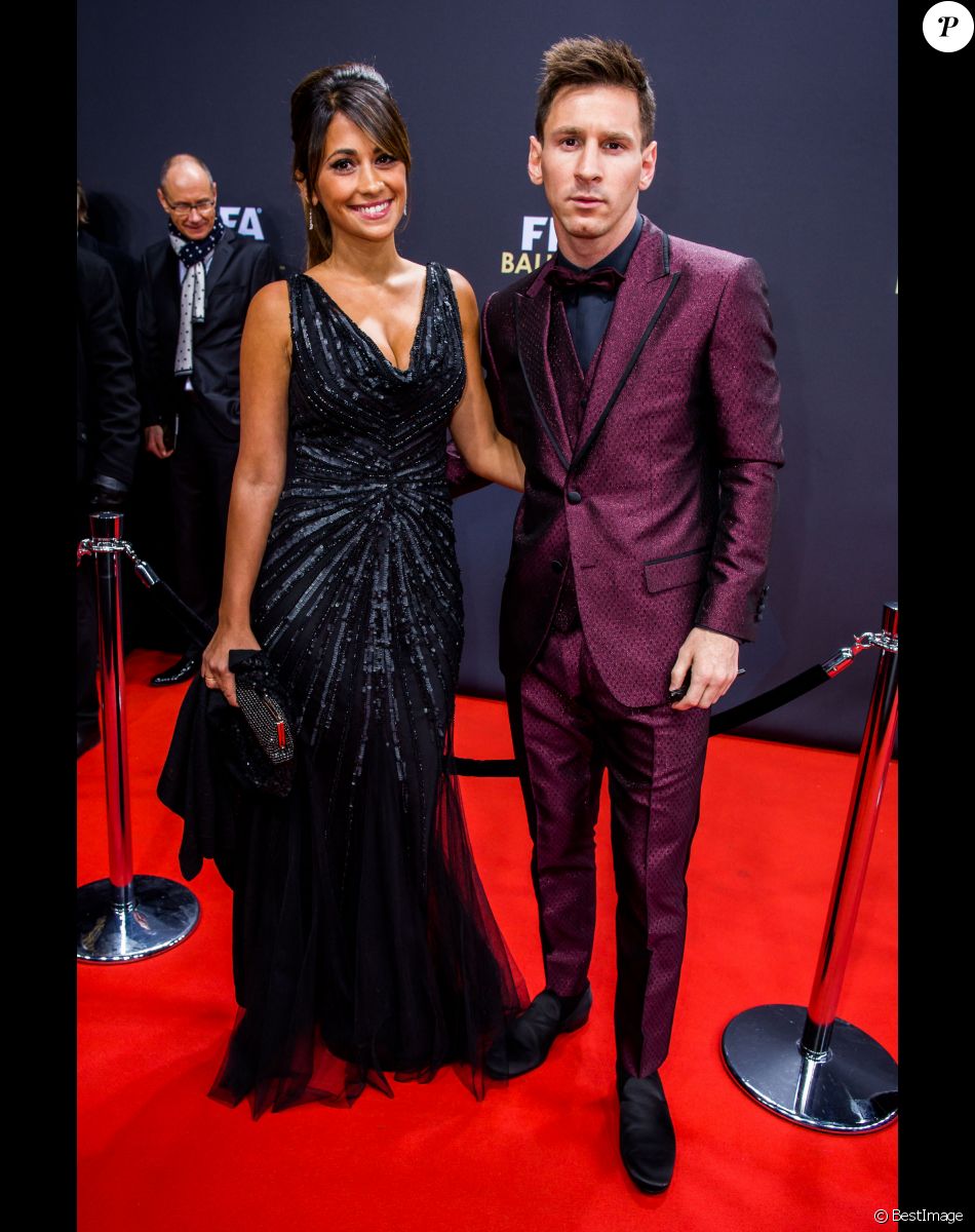 Lionel Leo Messi et sa compagne Antonella Roccuzzo - Gala FIFA Ballon d'Or 2014 à Zurich, le 12 janvier 2015.