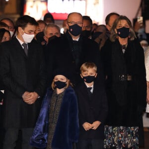 La princesse Caroline de Hanovre, Louis Ducruet, le prince Albert II de Monaco, la princesse Gabriella, Le prince héréditaire Jacques, lors de la célébration de la sainte Dévote, Sainte Patronne de Monaco, sur le quai Albert 1er le 26 janvier 2022 © Jean-Charles Vinaj / Pool Monaco / Bestimage