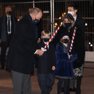 le prince Albert II de Monaco, Le prince héréditaire Jacques, la princesse Gabriella, La princesse Caroline de Hanovre, Louis Ducruet lors de la célébration de la sainte Dévote, Sainte Patronne de Monaco, sur le quai Albert 1er le 26 janvier 2022 © Jean-Charles Vinaj / Pool Monaco / Bestimage