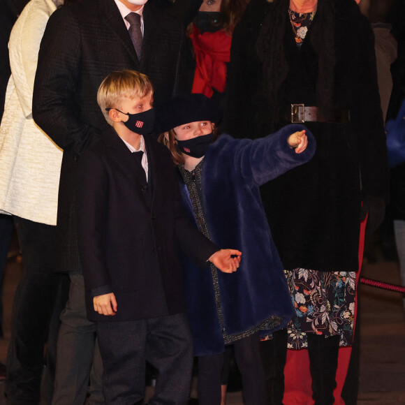 Camille Gottlieb, Louis Ducruet, Le prince héréditaire Jacques, la princesse Gabriella, La princesse Caroline de Hanovre lors de la célébration de la sainte Dévote, Sainte Patronne de Monaco, sur le quai Albert 1er le 26 janvier 2022 © Jean-Charles Vinaj / Pool Monaco / Bestimage