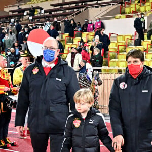 Le prince Albert II de Monaco, La princesse Stéphanie de Monaco, le prince Jacques, La princesse Gabriella durant la seconde édition de la Fight Aids Cup, un match de football caritatif au stade Louis II le 24 janvier 2021. © Bruno Bebert/Bestimage