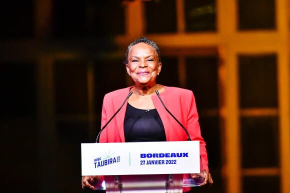 Christiane Taubira, candidate à l'élection présidentielle, est en meeting à Bordeaux le 27 janvier 2022.