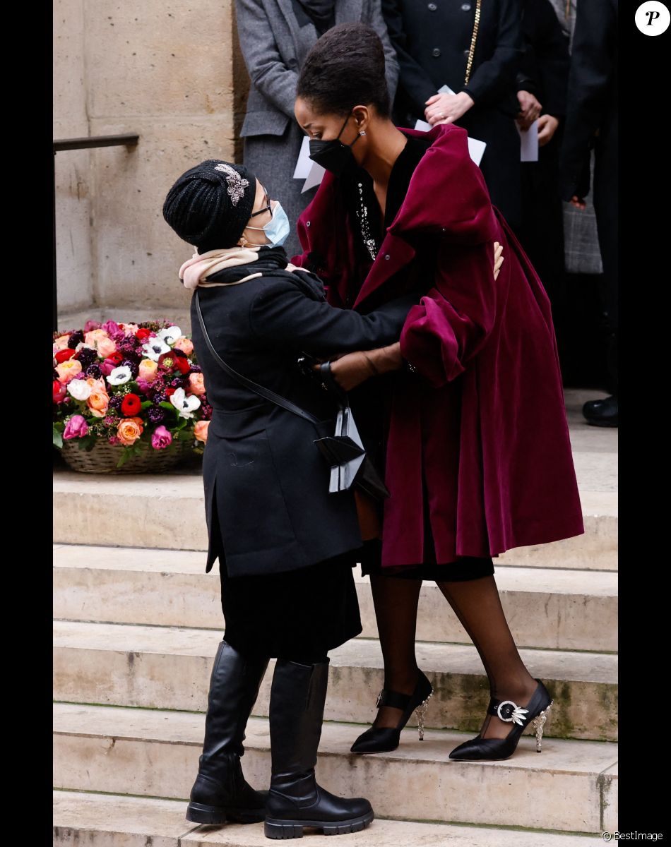 Arrivées aux obsèques de Thierry Mugler au temple protestant de l'Oratoire du Louvre à Paris le 4 février 2022.