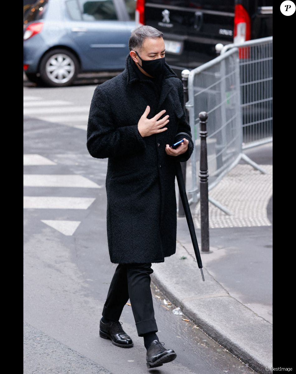 Arrivées aux obsèques de Thierry Mugler au temple protestant de l'Oratoire du Louvre à Paris le 4 février 2022.