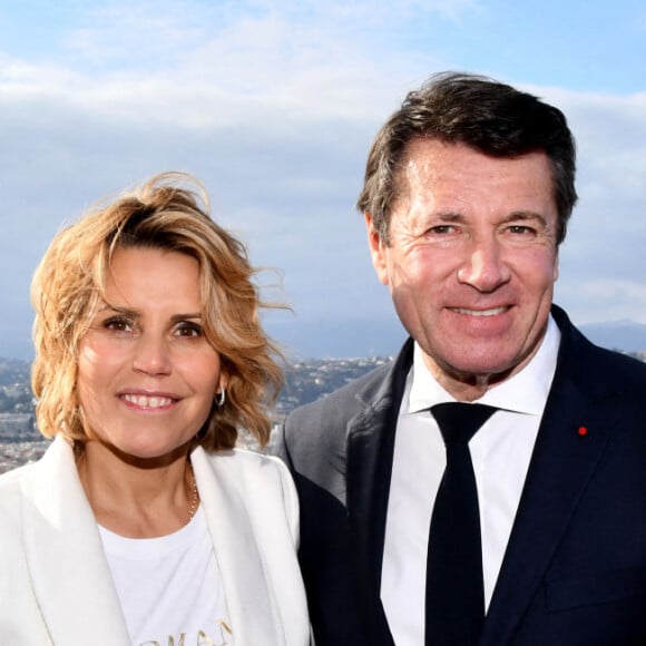 Christian Estrosi, le maire de Nice, et Laura Tenoudji Estrosi durant la clôture nationale de l'opération Pièces Jaunes 2022, sur la colline du Château à Nice, le 4 février 2022. La Fondation Hôpitaux de Paris-Hôpitaux de France organise chaque année l'opération Pièces Jaunes, une collecte de fonds en faveur des enfants et adolescents hospitalisés. Depuis 1989, l'opération Pièces Jaunes a déjà aidé les équipes soignantes et médicales à concrétiser près de 15000 projets au bénéfice des patients, des soignants et des aidants et 6500 projets au profit des personnes âgées. © Bruno Bebert / Bestimage