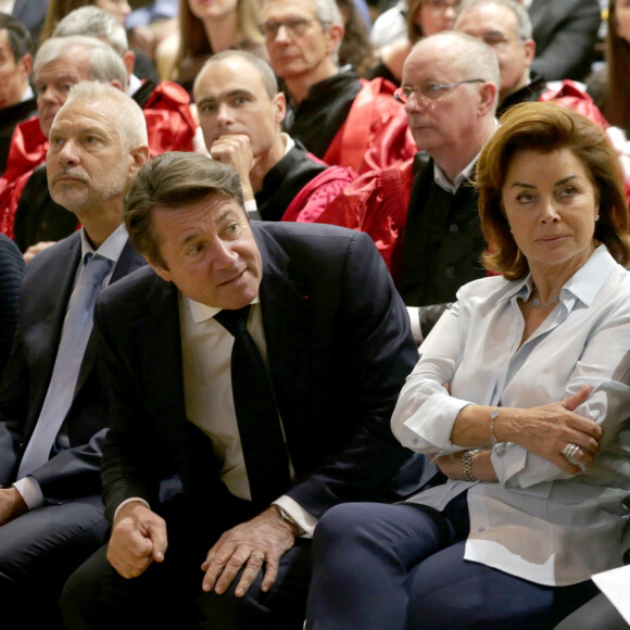 Exclusif - Bernard Tapie, nouveau parrain des étudiants en médecine, en compagnie de sa femme Dominique et de Christian Estrosi (maire de Nice) participe à la rentrée solennelle de la faculté de médecine de Nice, le 22 novembre 2018.