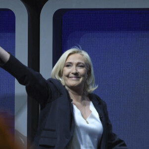 La candidate du RN (Rassemblement National) Marine Le Pen lors de sa convention présidentielle à Reims, destinée à lancer officiellement sa campagne présidentielle . Reims le 5 février 2022.