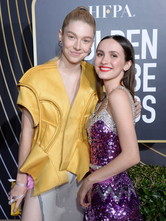 Hunter Schafer et Maude Apatow à la sortie de la 77ème cérémonie annuelle des Golden Globe Awards à l'hôtel Beverly Hilton à Los Angeles, Californie, Etats-Unis, le 5 janvier 2020. 