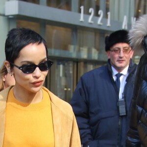 Zoë Kravitz à la sortie des studios SiriusXM après avoir fait la promotion du film "High Fidelity" à New York, le jour de la Saint-Valentin, le 14 février 2020. 