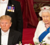 Donald Trump reçu par la reine Elisabeth II d'Angleterre lors d'un dîner d'Etat à Buckingham Palace, à Londres. Ce banquet fut organisé dans le cadre d'une visite de trois jours dans la capitale britannique du président américain. Le 3 juin 2019.
