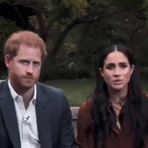 Le prince Harry, duc de Sussex, et Meghan Markle, duchesse de Sussex en pleine interview pour TIME 100 television ABC, le 23 septembre 2020 