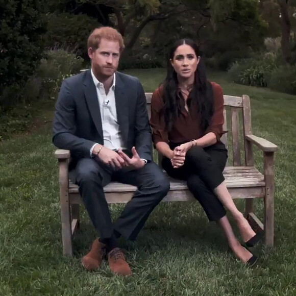 Le prince Harry, duc de Sussex, et Meghan Markle, duchesse de Sussex en pleine interview pour TIME 100 television ABC, le 23 septembre 2020 