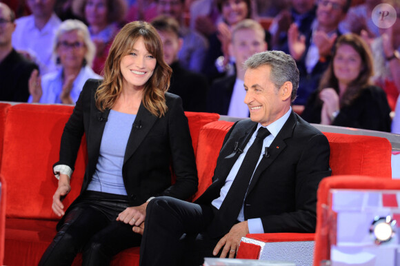 Exclusif - Carla Bruni-Sarkozy et Nicolas Sarkozy - Enregistrement de l'émission "Vivement Dimanche" à Paris le 30 septembre 2019