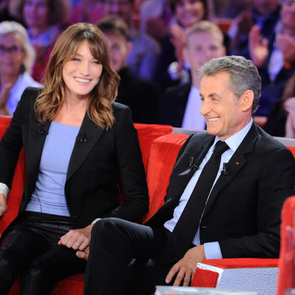 Exclusif - Carla Bruni-Sarkozy et Nicolas Sarkozy - Enregistrement de l'émission "Vivement Dimanche" à Paris le 30 septembre 2019