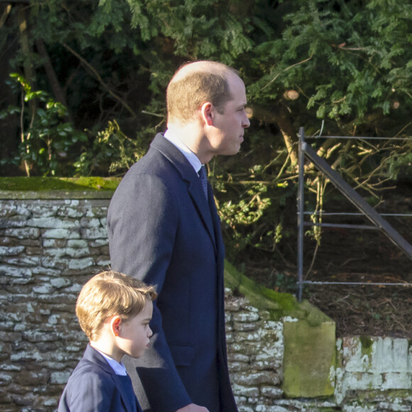 Le prince William, duc de Cambridge, et Catherine (Kate) Middleton, duchesse de Cambridge, la princesse Charlotte de Cambridge et le prince George de Cambridge lors de la messe de Noël en l'église Sainte-Marie-Madeleine à Sandringham au Royaume-Uni, le 25 décembre 2019.