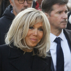 Brigitte Macron - Obsèques de Jean-Pierre Pernaut en la Basilique Sainte-Clotilde à Paris le 9 mars 2022. © Denis Guignebourg/ Bestimage