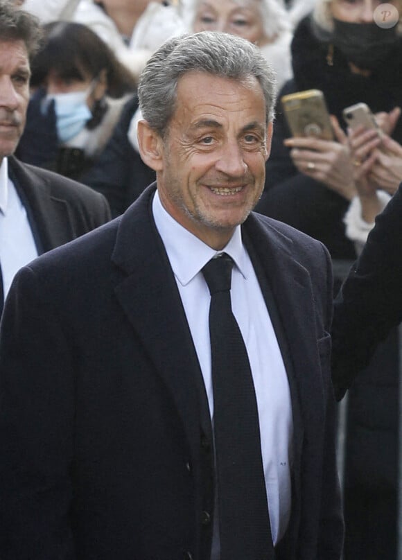 Nicolas Sarkozy - Obsèques de Jean-Pierre Pernaut en la Basilique Sainte-Clotilde à Paris le 9 mars 2022. © Denis Guignebourg/ Bestimage