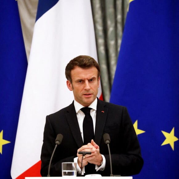 Conférence de presse du président Emmanuel Macron et du président Vladimir Poutine à l'issue de leur entretien de 5 heures au Kremlin à Moscou le 7 février 2022. © Dominique Jacovides / Bestimage 