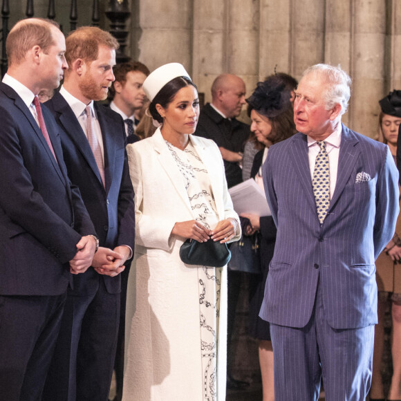 Catherine Kate Middleton, duchesse de Cambridge, le prince William, duc de Cambridge, le prince Harry, duc de Sussex, Meghan Markle, enceinte, duchesse de Sussex, le prince Charles, prince de Galles lors de la messe en l'honneur de la journée du Commonwealth à l'abbaye de Westminster à Londres.