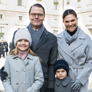 La princesse Victoria de suède, le prince Daniel, la princesse Estelle et le prince Oscar - La famille royale de Suède participe à la cérémonie "Princess Victoria name day" à Stockholm le 12 mars 2022.