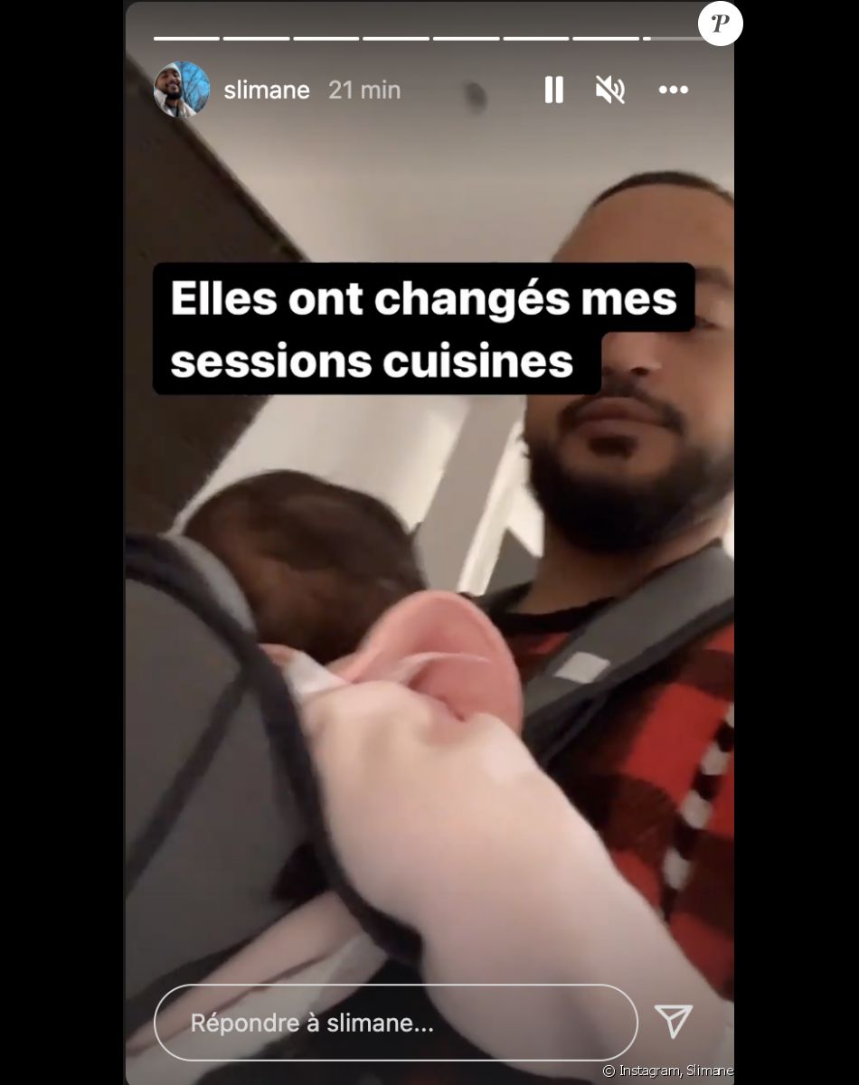 Slimane avec sa fille en cuisine sur Instagram. 16 mars 2022.