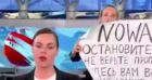 Extrait diffusé par BFMTV de l'irruption de Marina Ovsyannikova lors du JT russe de Pervy Kanal où elle a dénoncé la guerre en Ukraine