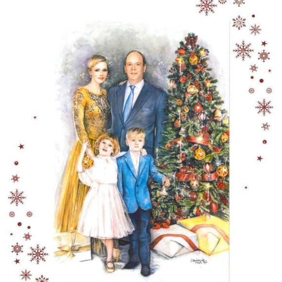 La carte de voeux du prince Albert et de la princesse Charlene de Monaco, avec leurs enfants Jacques et Gabriella. Décembre 2021