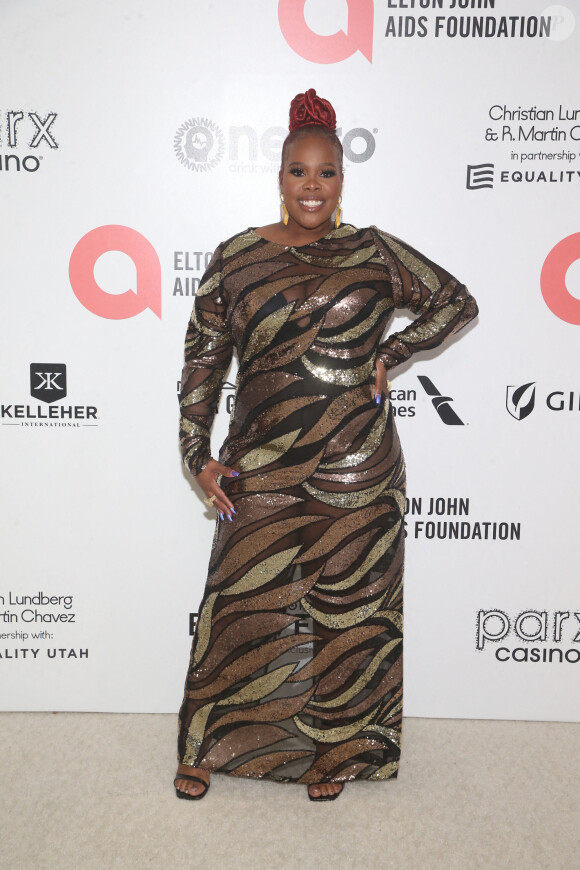 Amber Riley - Photocall de la soirée "Elton John AIDS Foundation" lors de la 94ème édition de la cérémonie des Oscars à Los Angeles, le 27 mars 2022.