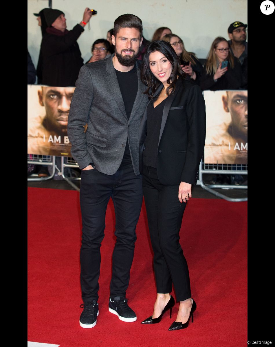 Olivier Giroud et sa femme Jennifer Giroud à la première de 'I Am Bolt' à The Odeon à Leicester Square à Londres, le 28 novembre 2016