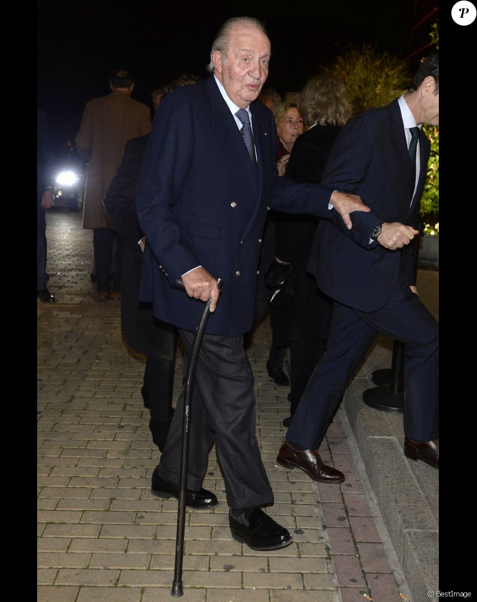 Le roi Juan Carlos d'Espagne à son arrivée aux obsèques de l'homme d'affaires mexicain Placido Arango à Madrid. Le 17 février 2020