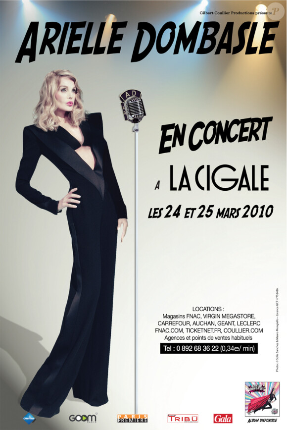 Arielle Dombasle sur l'affiche de ses concerts à la Cigale à Paris