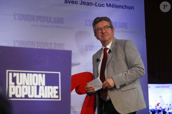 Jean-Luc Mélenchon au soir du premier tour des élections présidentielles 2022 , à Paris le 10 avril 2022