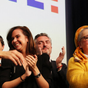 Eric Zemmour, Sarah Knafo et Christine Boutin au soir du premier tour des élections présidentielles 2022 à la Mutualité à Paris le 10 avril 2022