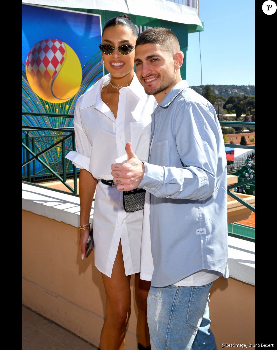 Jessica Aidi et son mari Marco Verratti - Tennis : Les célébrités assistent à la 115ème édition du Rolex Monte-Carlo Masters à Monaco le 11 avril 2022 © Bruno Bebert / Bestimage
