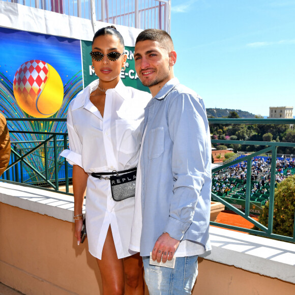 Jessica Aidi et son mari Marco Verratti - Tennis : Les célébrités assistent à la 115ème édition du Rolex Monte-Carlo Masters à Monaco le 11 avril 2022 © Bruno Bebert / Bestimage