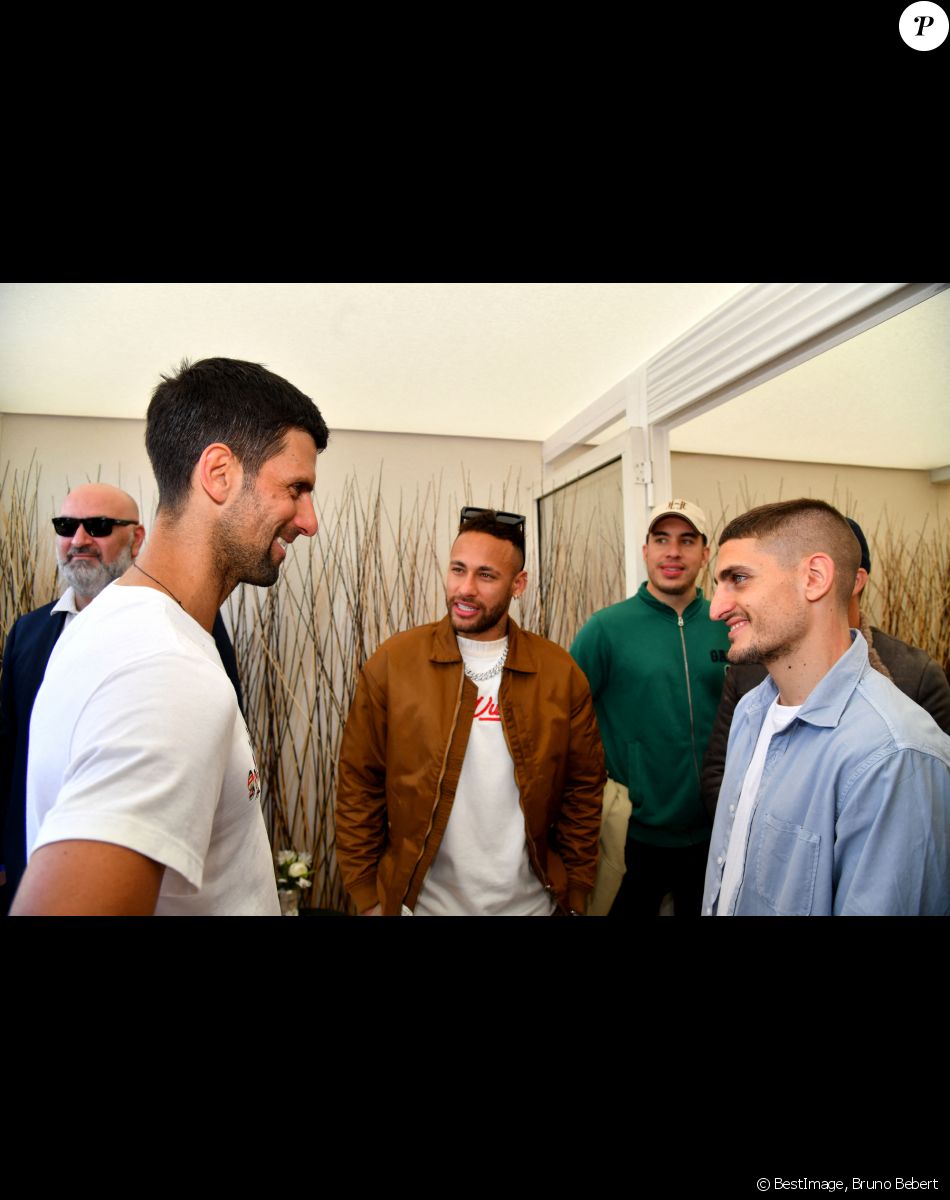 Marco Verratti, Neymar et Novak Djokovic - Tennis : Les célébrités assistent à la 115ème édition du Rolex Monte-Carlo Masters à Monaco le 11 avril 2022 © Bruno Bebert / Bestimage