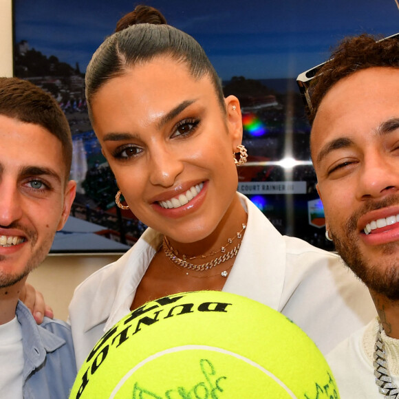 Exclusif - Marco Verratti et sa femme Jessica Aidi et Neymar - Loge Replay - Tennis : Les célébrités assistent à la 115ème édition du Rolex Monte-Carlo Masters à Monaco le 11 avril 2022 © Bruno Bebert / Bestimage