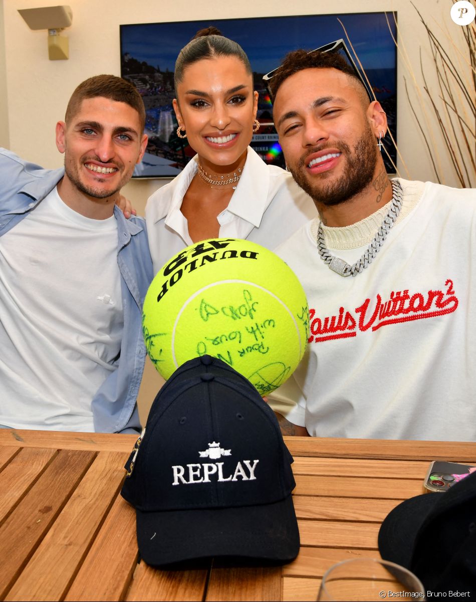 Exclusif - Marco Verratti et sa femme Jessica Aidi et Neymar - Loge Replay - Tennis : Les célébrités assistent à la 115ème édition du Rolex Monte-Carlo Masters à Monaco le 11 avril 2022 © Bruno Bebert / Bestimage